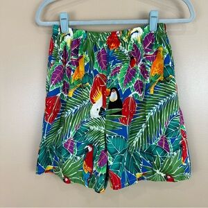 Vintage Women’s Tropical Birds Elastic Waist Pull On Shorts Medium
